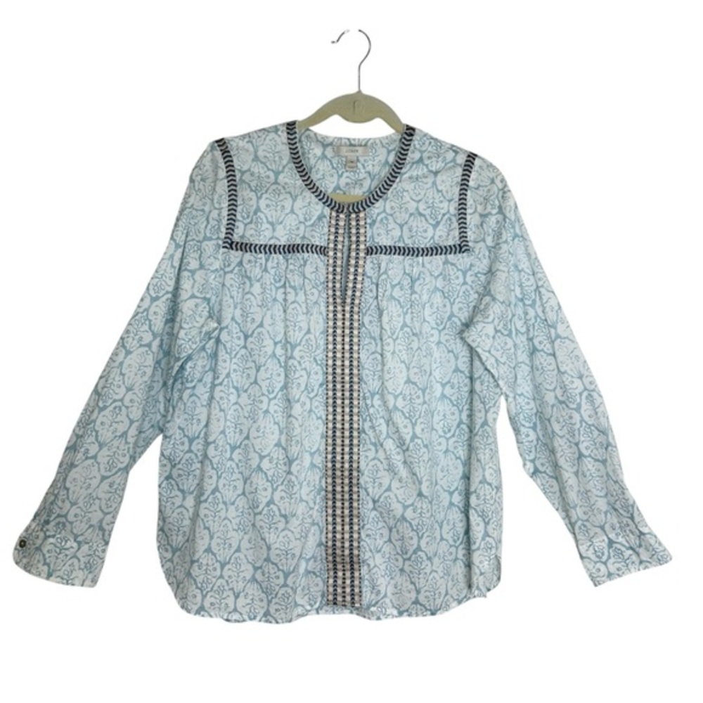 J.Crew Cotton Blue White Embroidered Long Sleeve Versatile  Peasant Top 14